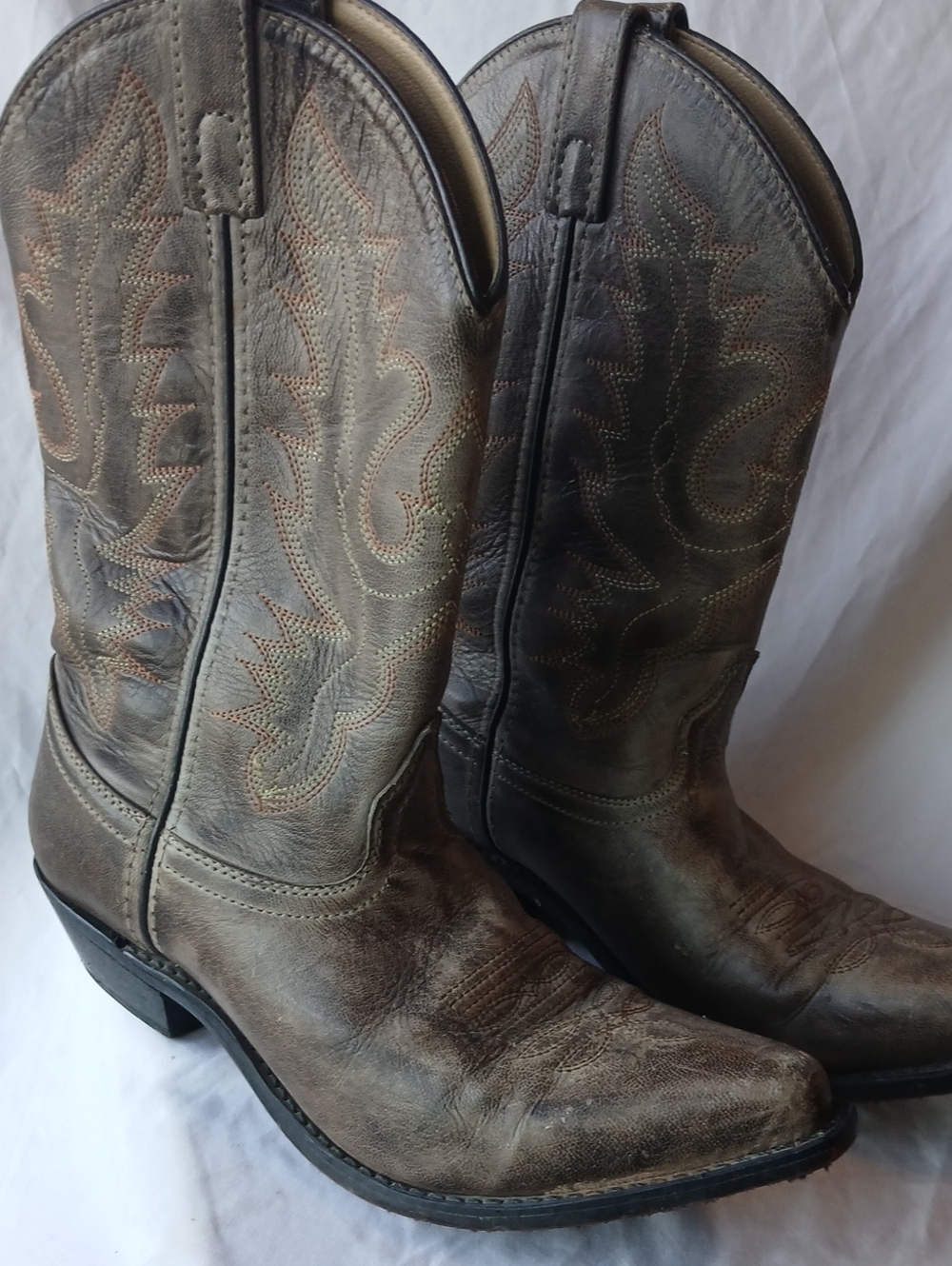 Classic Womens Brown Leather Western Boots with Embroidered Shaft